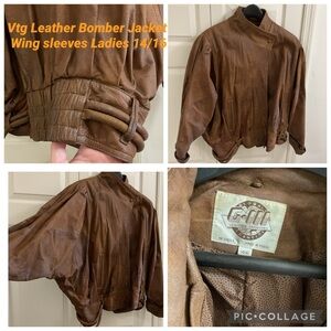 Leather Bomber Jacket Ladies size 14/16 Global Leather Fashions EUC